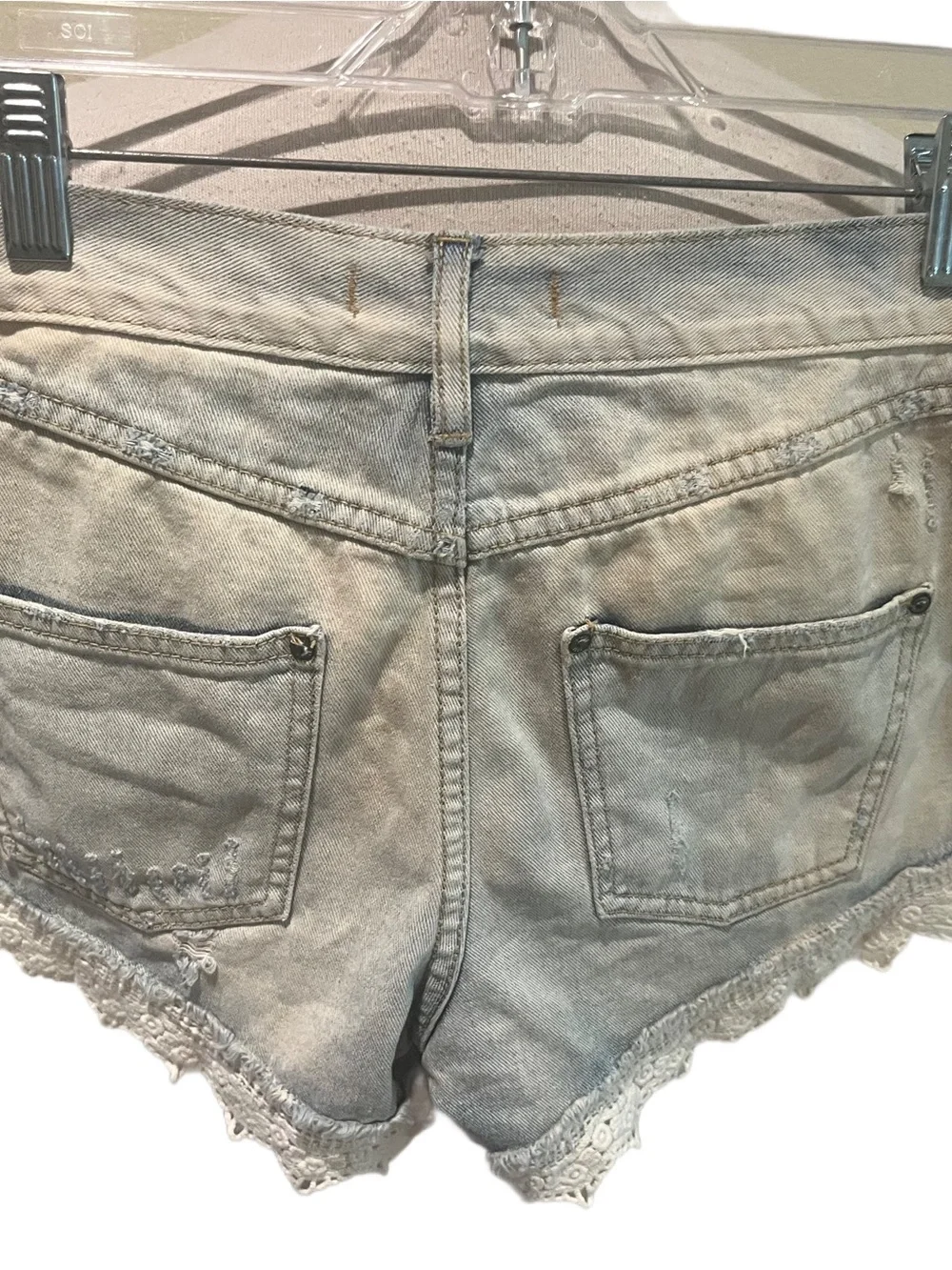 Free People Lace Trim Shorts Women 26 Blue Light Wash Denim Boho Y2K Distressed